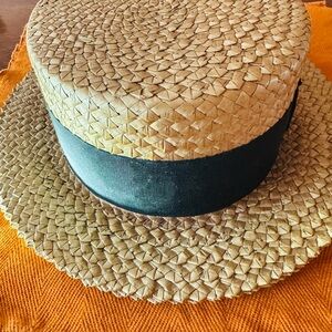 Cascade Collective Tan Straw Hat with Black Band - Mid 50’s